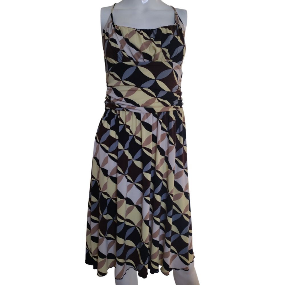 Gibson Dress Women Medium Multicolor Geometric Midi Ruched Sun Dress‎ Sleeveless